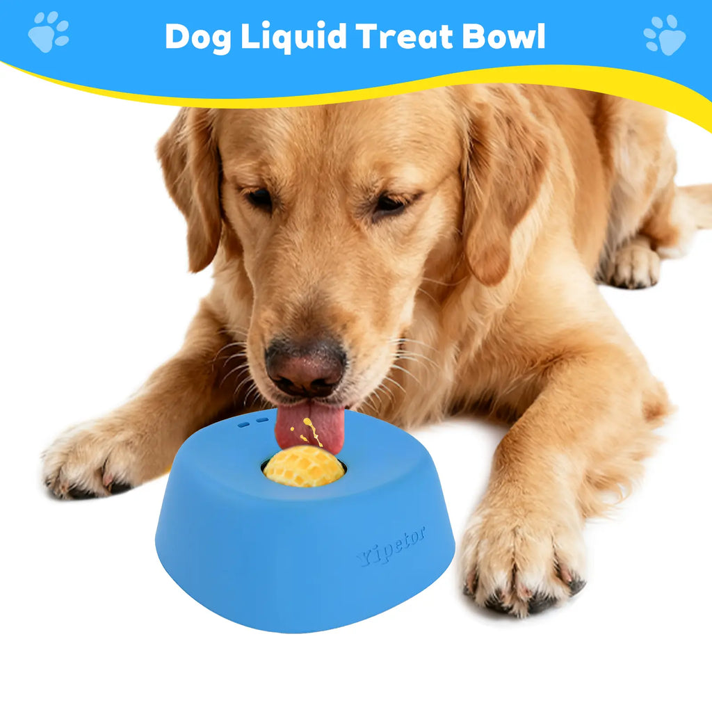 Yipetor Slow Feeder Dog Licking Bowl – No-Spill Liquid Treat Bowl with Built-In Rolling Ball for Bone Broth, Yogurt, and Supplements (All Breeds)
