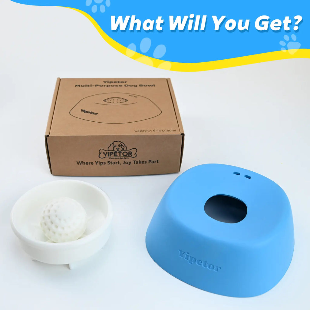 Yipetor Slow Feeder Dog Licking Bowl – No-Spill Liquid Treat Bowl with Built-In Rolling Ball for Bone Broth, Yogurt, and Supplements (All Breeds)