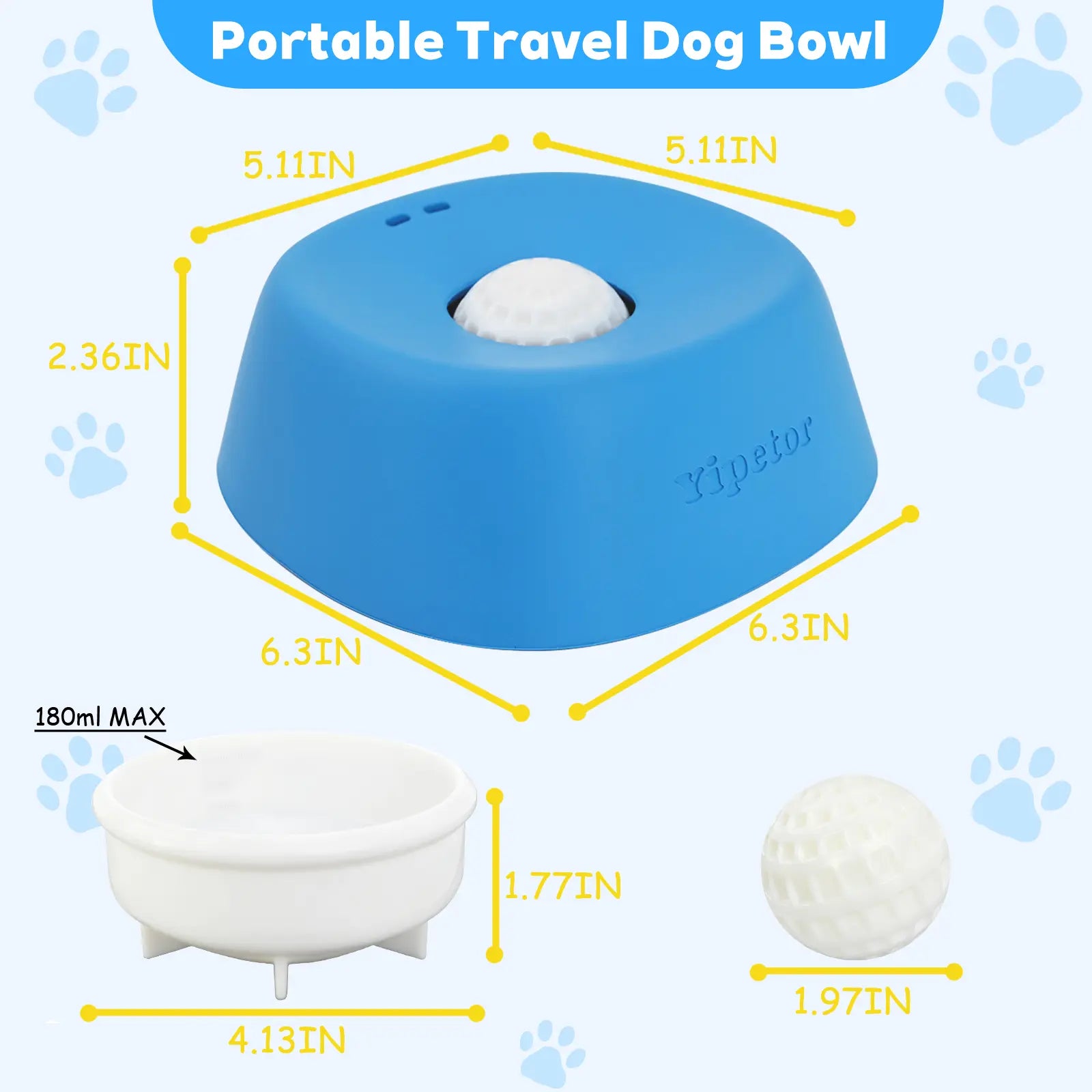 Yipetor Slow Feeder Dog Licking Bowl – No-Spill Liquid Treat Bowl with Built-In Rolling Ball for Bone Broth, Yogurt, and Supplements (All Breeds)