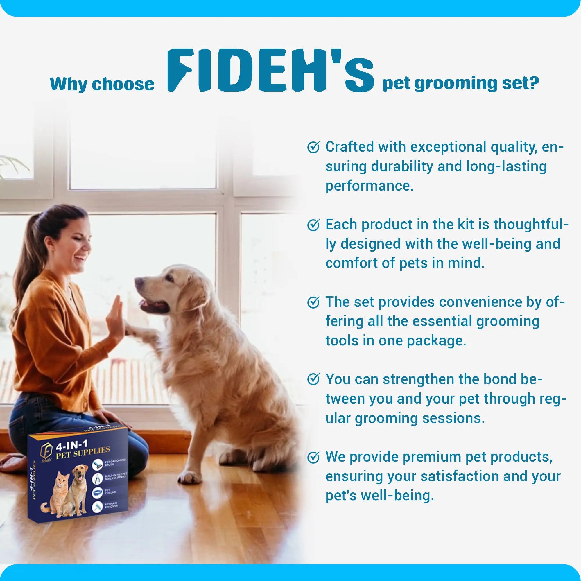 FIDEH 4-in-1 Pet Grooming & Care Essential Kit