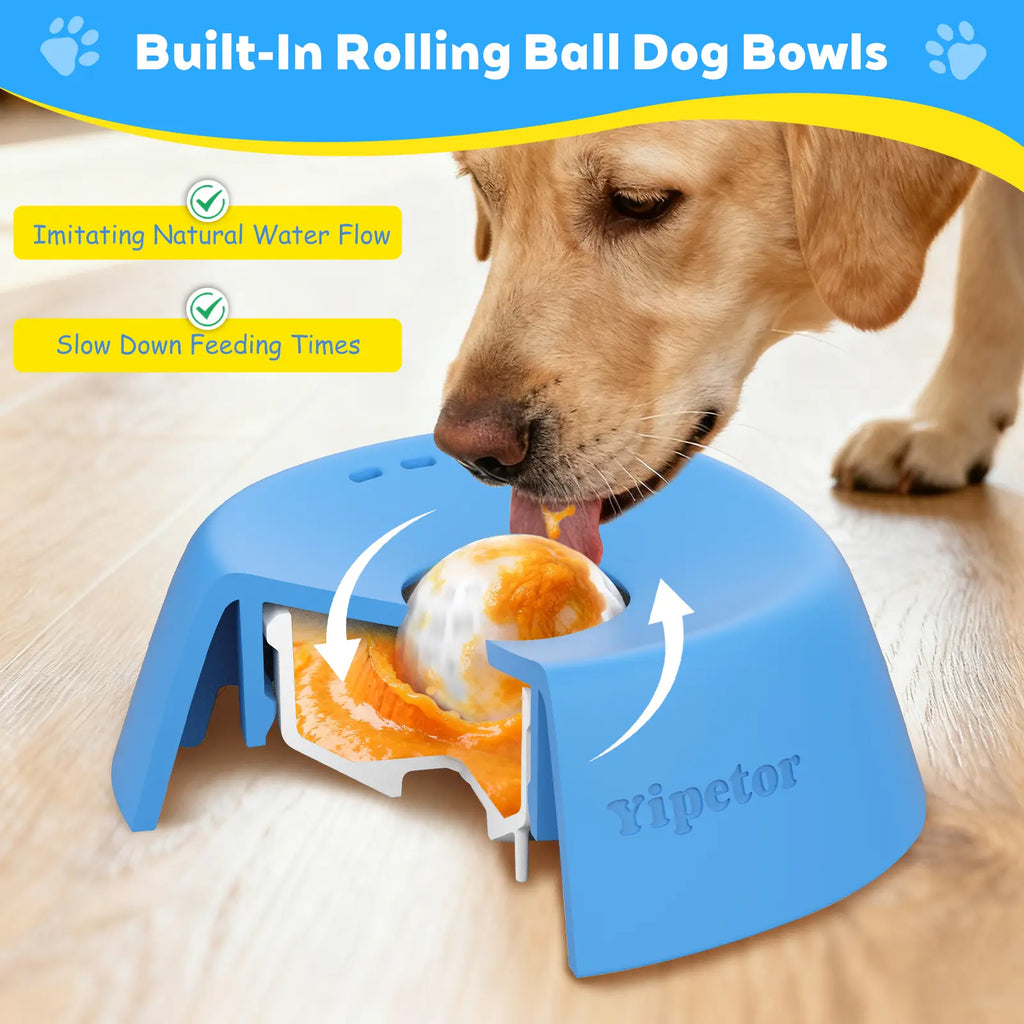 Yipetor Slow Feeder Dog Licking Bowl – No-Spill Liquid Treat Bowl with Built-In Rolling Ball for Bone Broth, Yogurt, and Supplements (All Breeds)