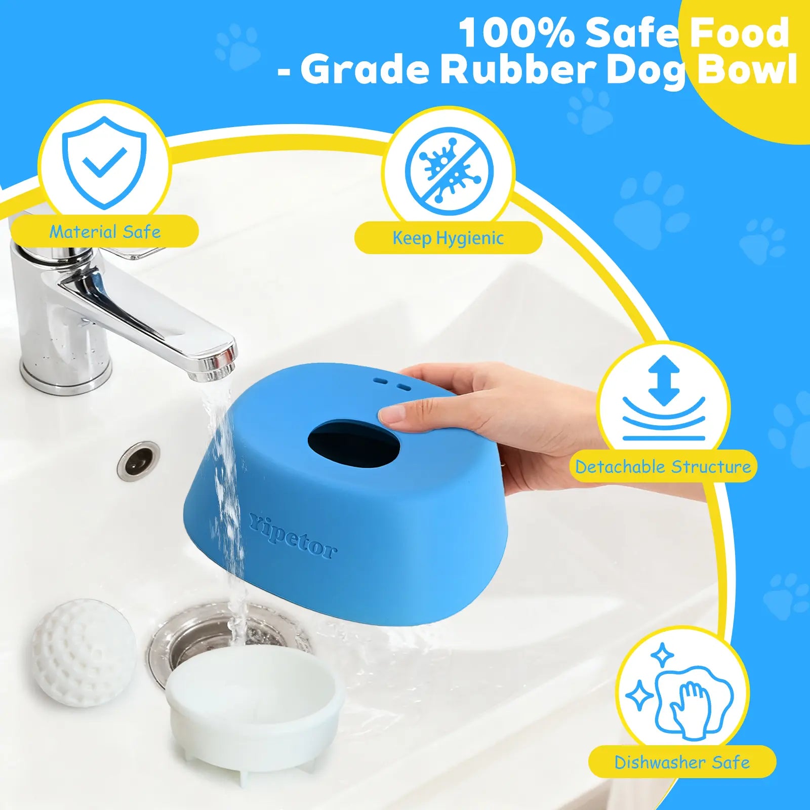 Yipetor Slow Feeder Dog Licking Bowl – No-Spill Liquid Treat Bowl with Built-In Rolling Ball for Bone Broth, Yogurt, and Supplements (All Breeds)