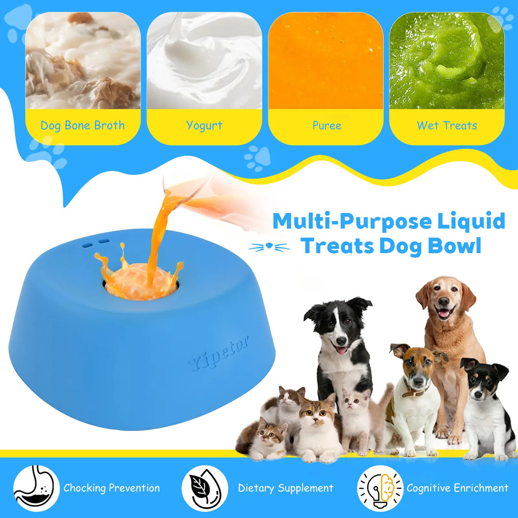 Yipetor Slow Feeder Dog Licking Bowl – No-Spill Liquid Treat Bowl with Built-In Rolling Ball for Bone Broth, Yogurt, and Supplements (All Breeds)