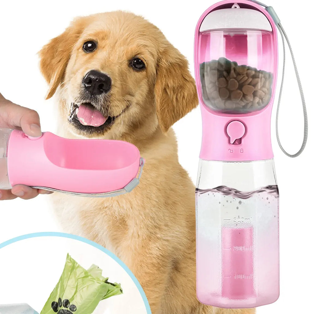 All-in-One 3-in-1 Portable Pet Travel Bottle – Hydration, Snacks & Waste Management