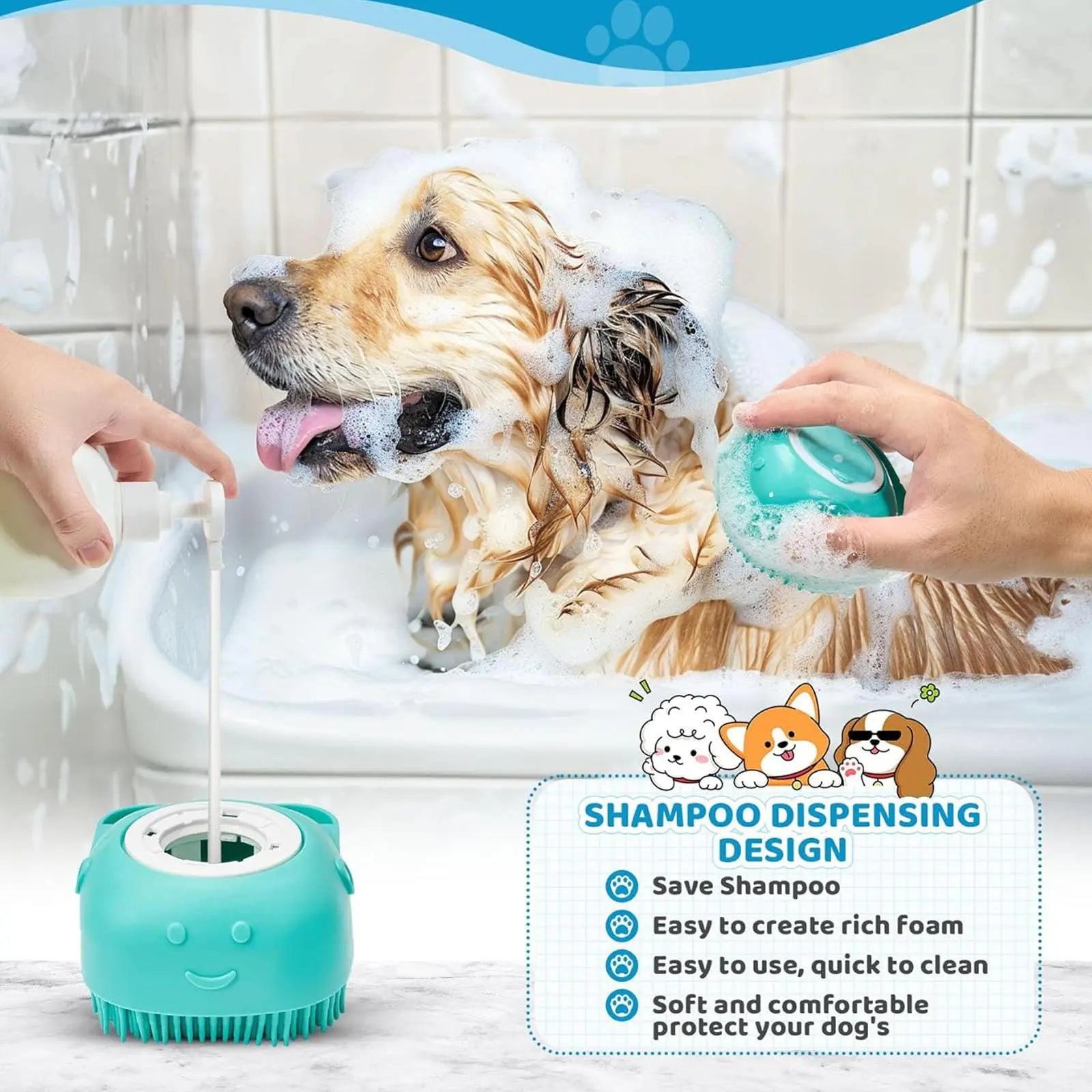 Premium 2-in-1 Pet Bath Massage & Shampoo Dispensing Brush