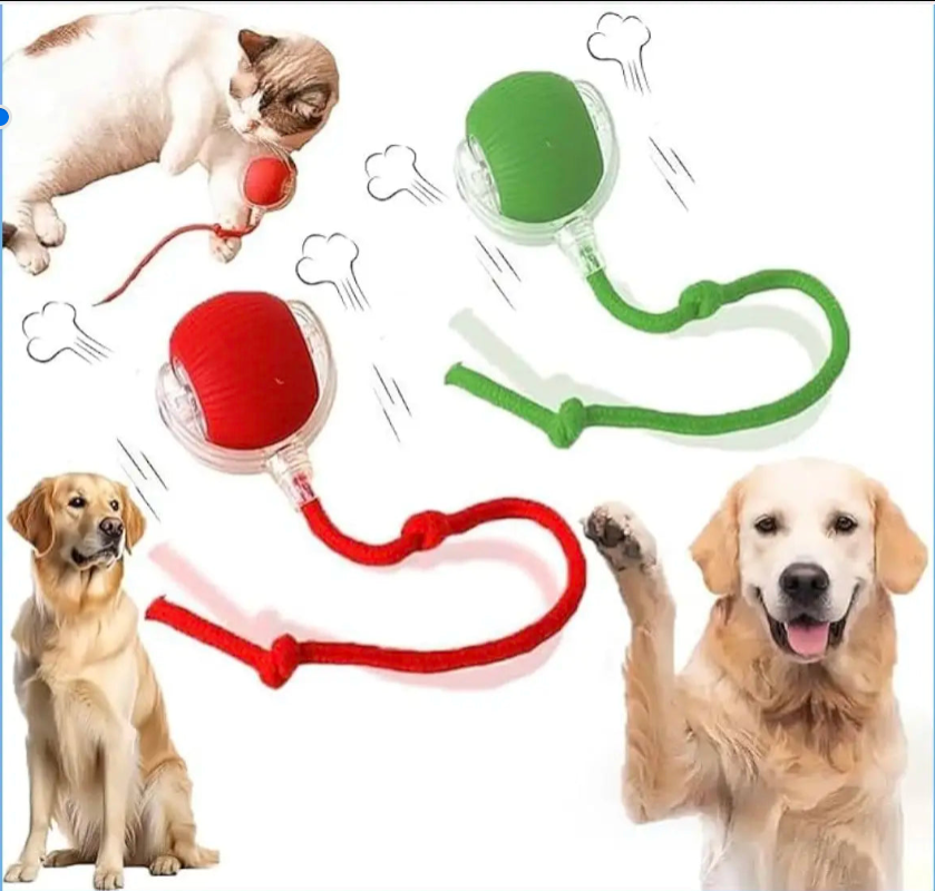 Automatic Interactive Halo-Ball & Rope Toy – Smart Self-Moving Toy for Active Dogs